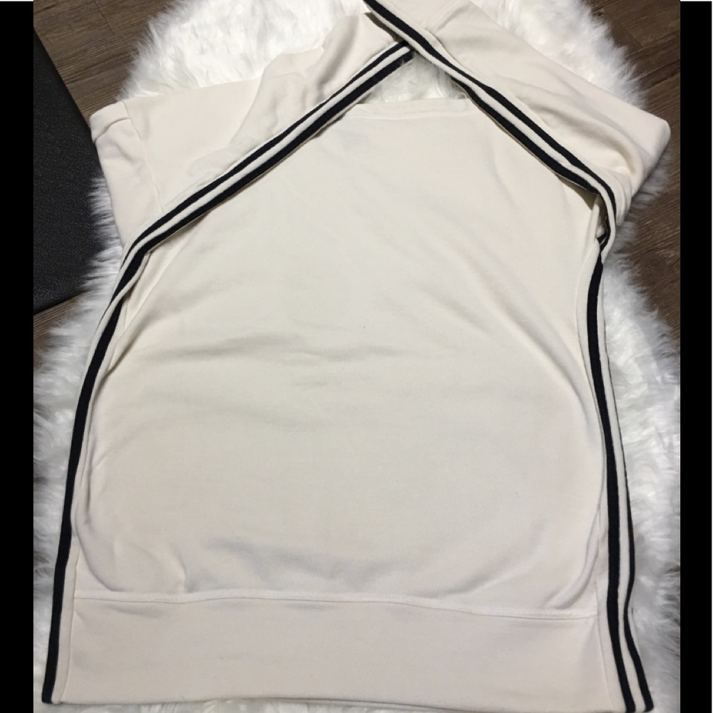 adidas Off the shoulder boat neck three stripe tunic sweatshirt Small Cream - Picture 5 of 6